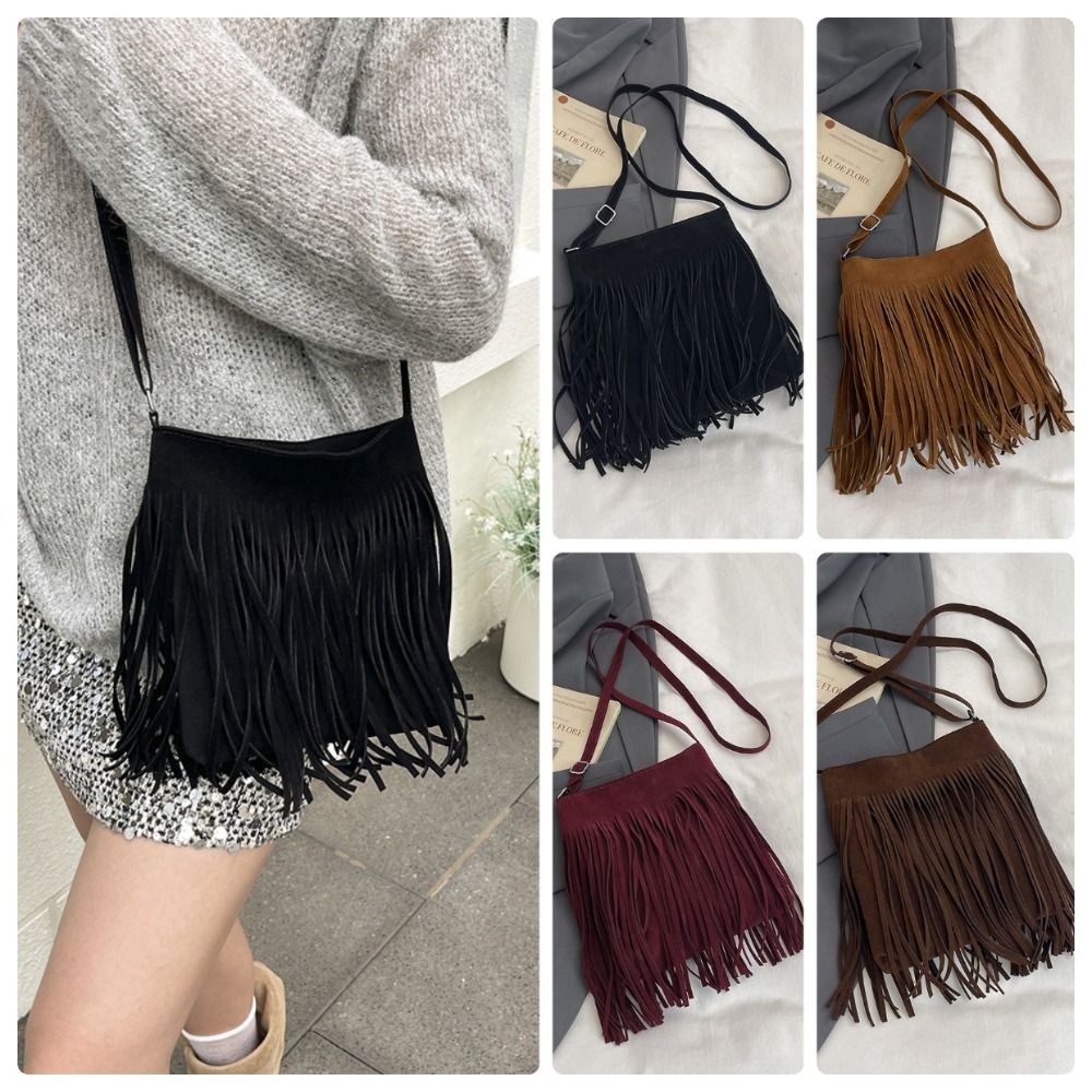 Bucket Bag Suede - Fashion Suede Fringe Crossbody Bag Boho