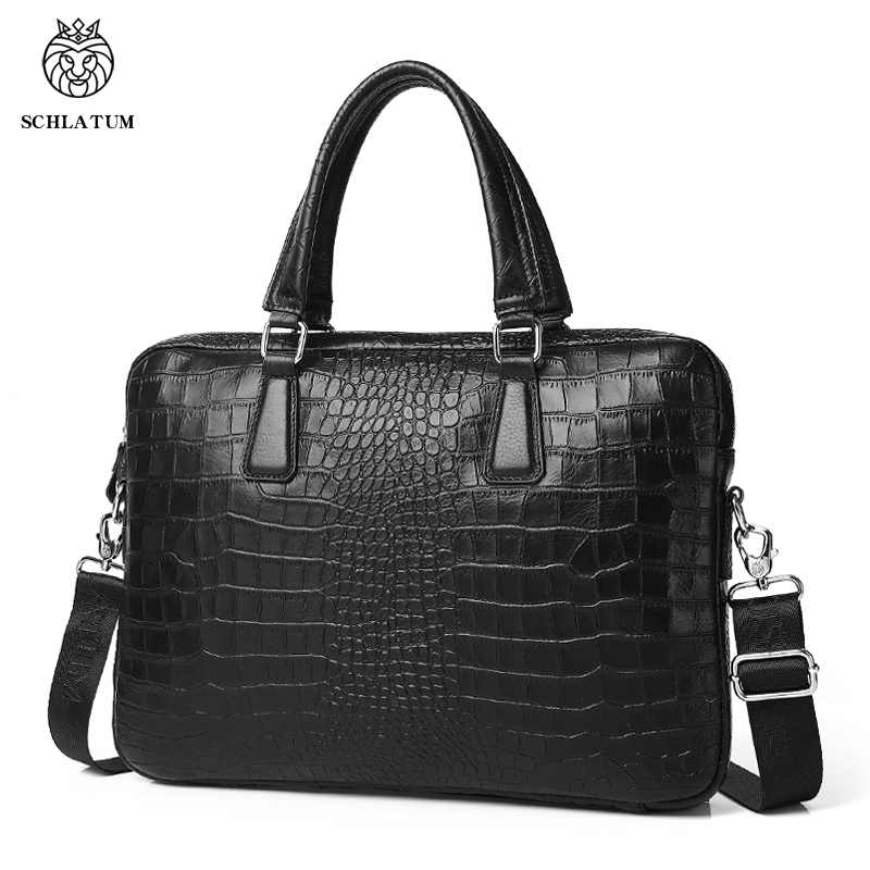 Luxury Bags That Fit Laptop - SCHLATUM Genuine Leather Crocodile Grain Briefcases