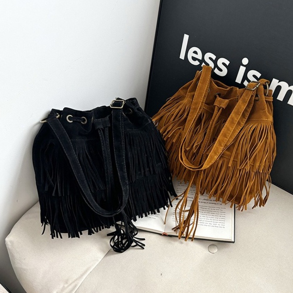 Bucket Bag Suede - Korean Style Tassel Shoulder Bag PU