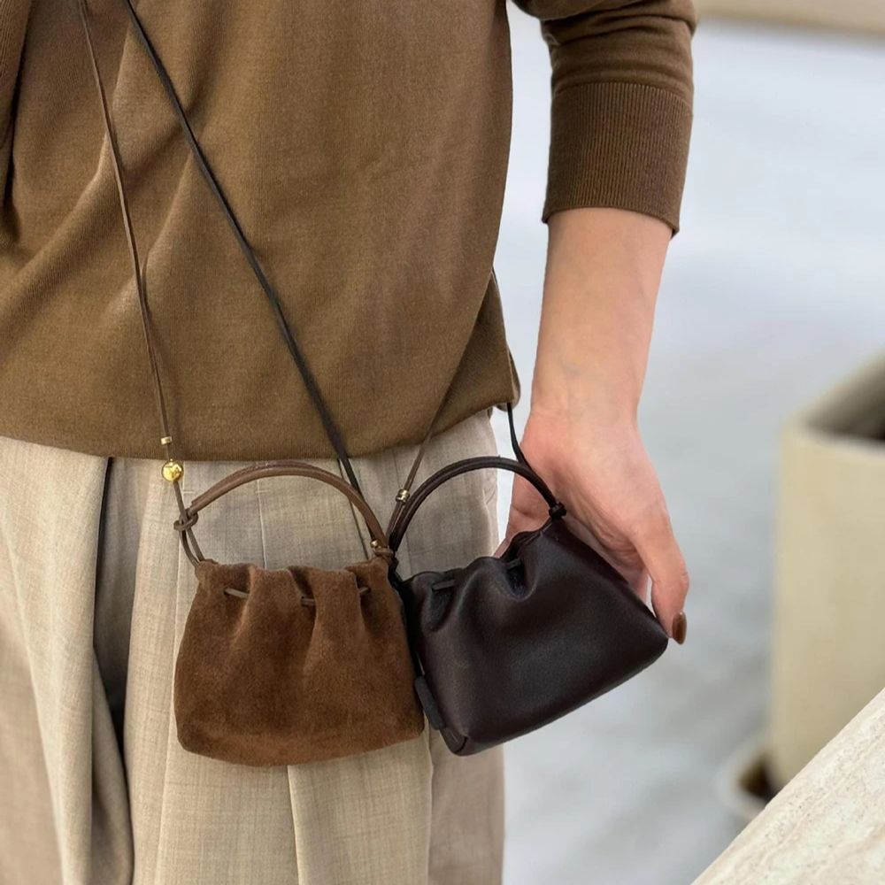 Bucket Bag Suede - Chinese Retro Mini Crossbody Bag with