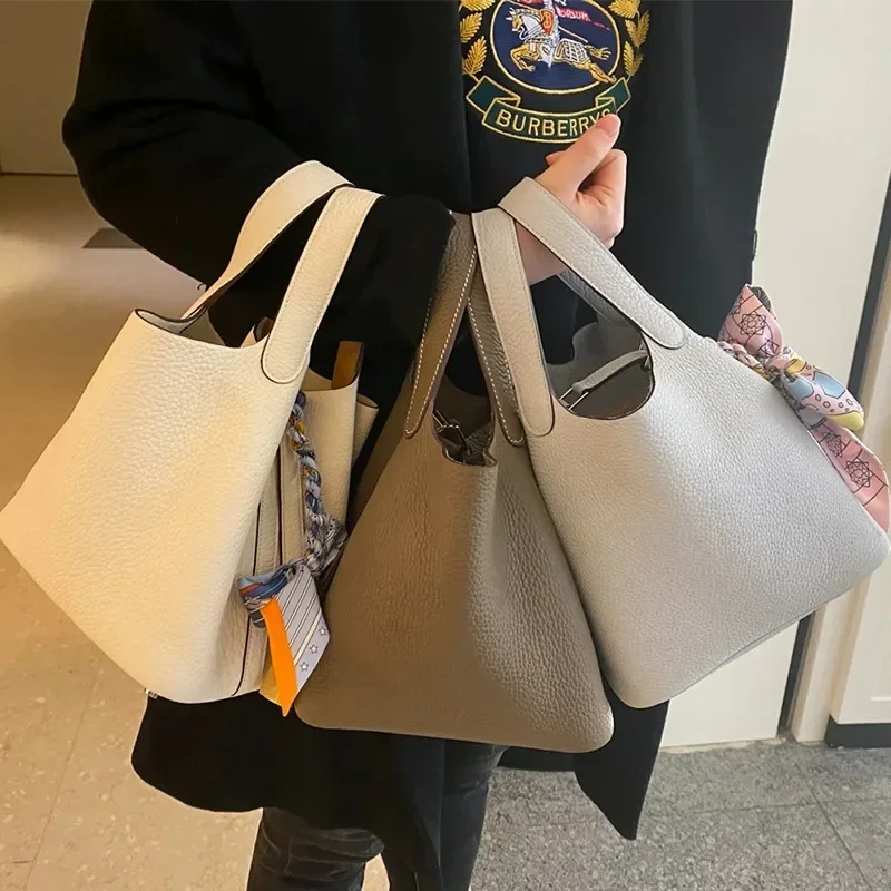 Bucket Bag Suede - 2023 New Contrast Color Cowhide Bucket