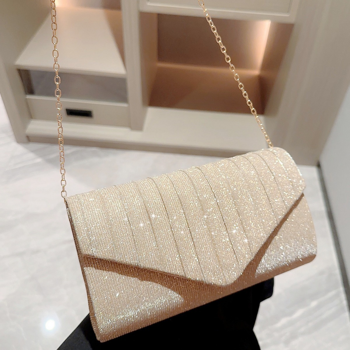 Luxury Bags Gold - Lady Champagne Gold Color Luxury Evening