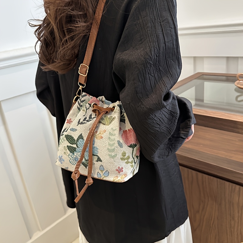 Bucket Bag Suede - 1PC Floral Butterfly Pattern Bucket Bag,