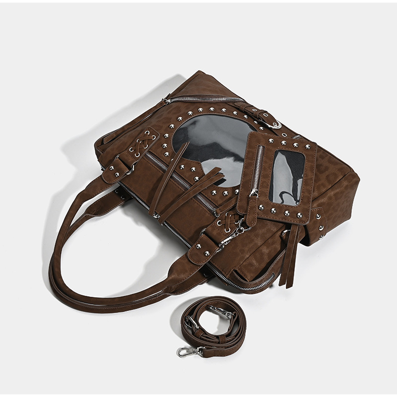 Punk Leopard Print Rivet Motor - Bucket Bag Suede review and price