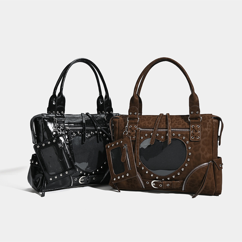 Punk Leopard Print Rivet Motor - Bucket Bag Suede review and price