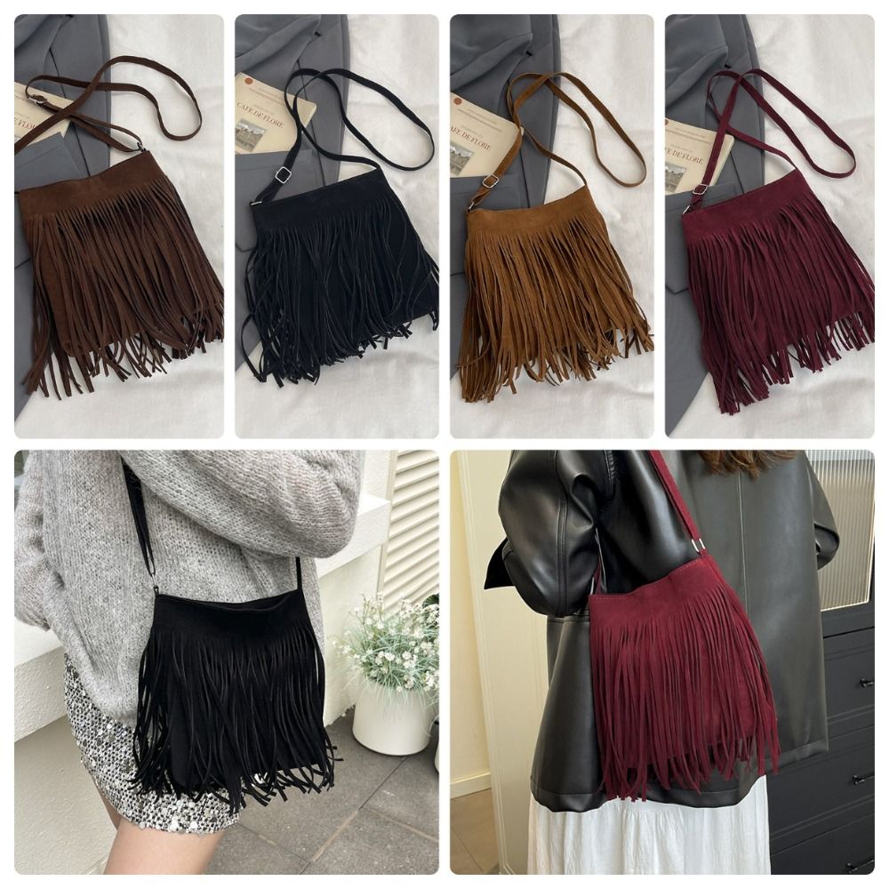 Fashion Suede Fringe Crossbody - Bucket Bag Suede review and price