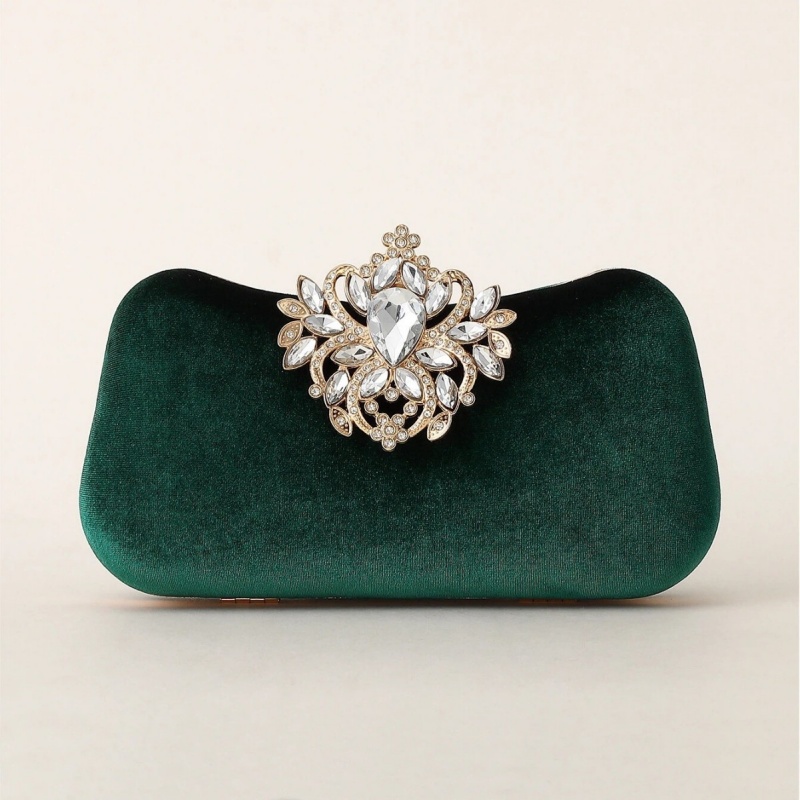 Dark Green Velvet Clutch Bag L - Luxury Bags Gold review and price