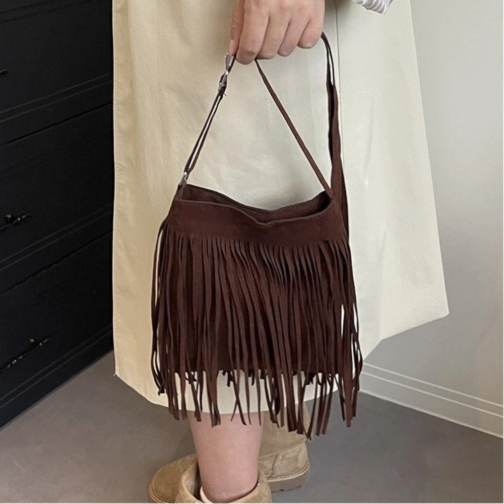 Vintage Suede Fringe Crossbody - Bucket Bag Suede review and price