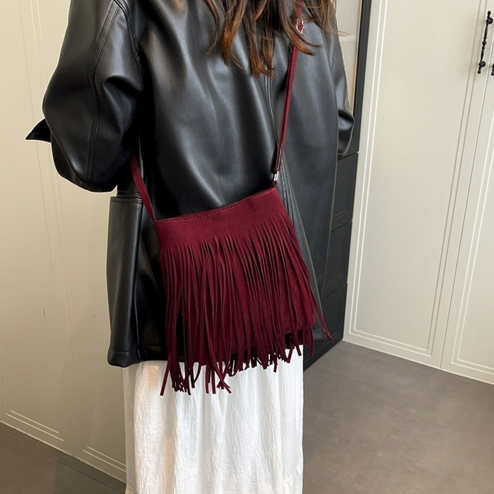 Vintage Suede Fringe Crossbody - Bucket Bag Suede review and price
