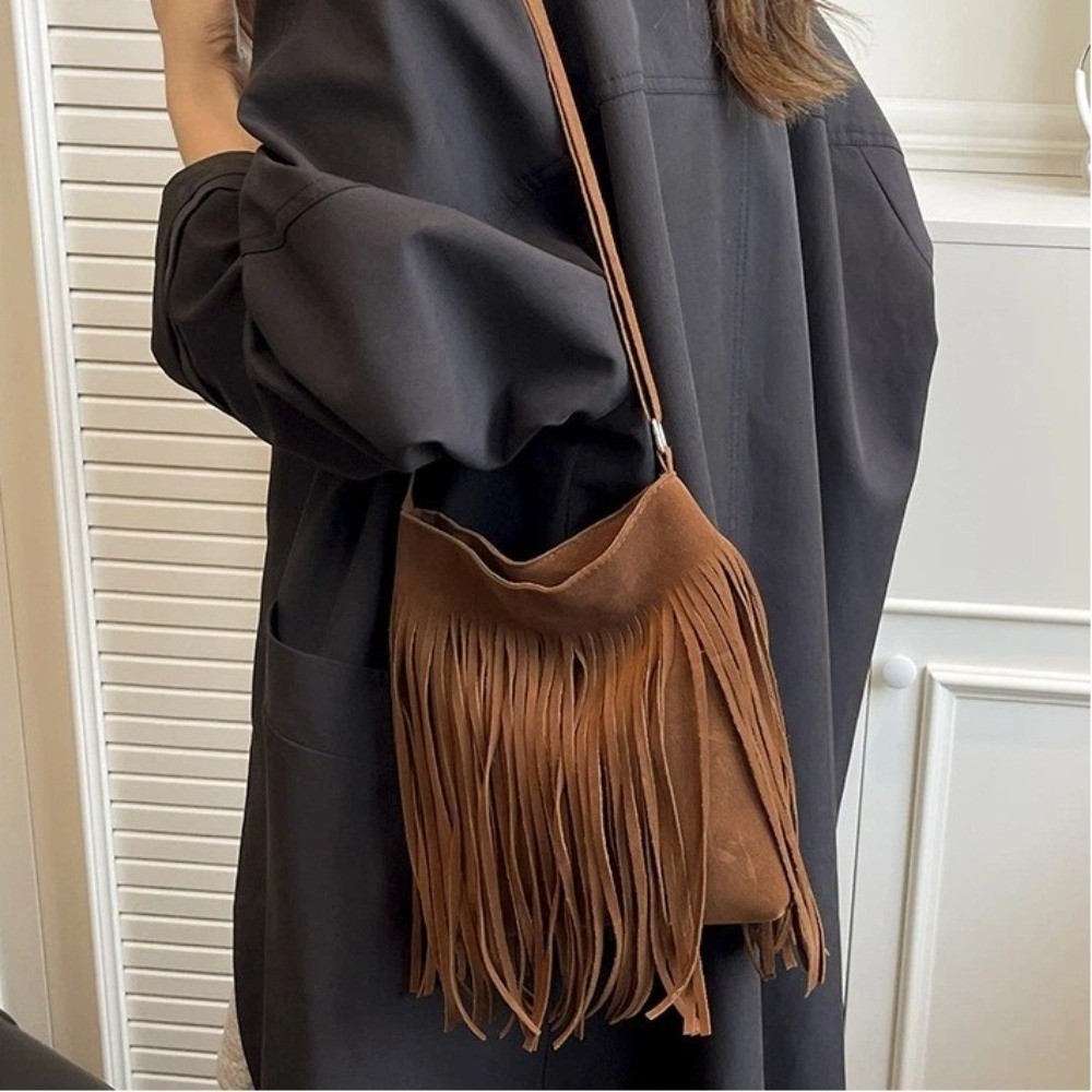 Fashion Suede Fringe Crossbody - Bucket Bag Suede review and price