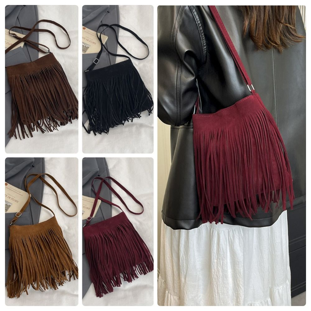 Fashion Suede Fringe Crossbody - Bucket Bag Suede review and price
