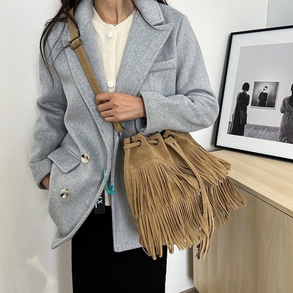 Korean Style Tassel Shoulder B - Bucket Bag Suede review and price