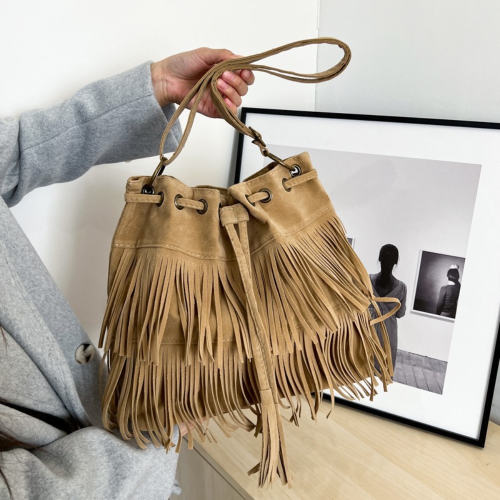 Korean Style Tassel Shoulder B - Bucket Bag Suede review and price