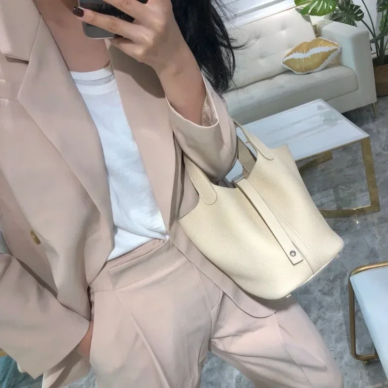 2023 New Contrast Color Cowhid - Bucket Bag Suede review and price