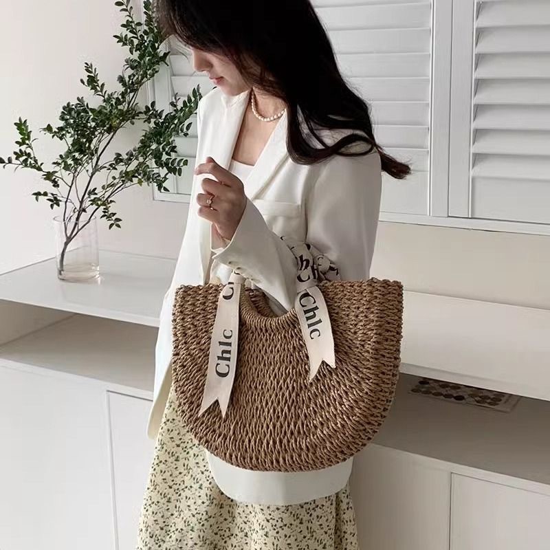 Hand Woven Straw Semicircle To - Luxury Beach Bags Ysl review and price