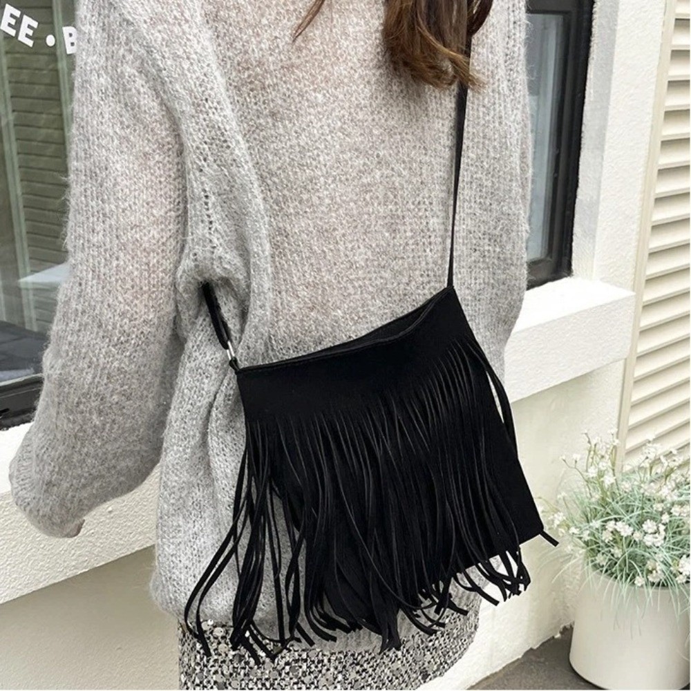 Vintage Suede Fringe Crossbody - Bucket Bag Suede review and price