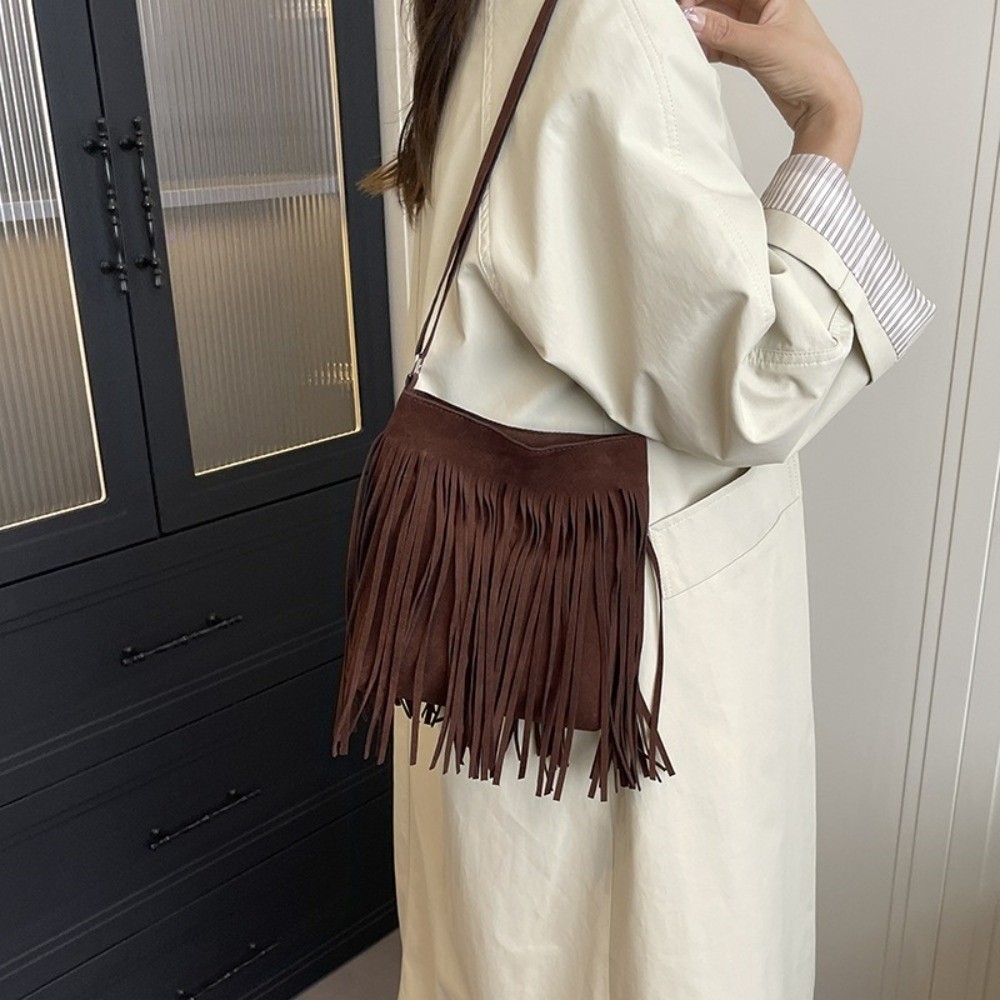 Vintage Suede Fringe Crossbody - Bucket Bag Suede review and price